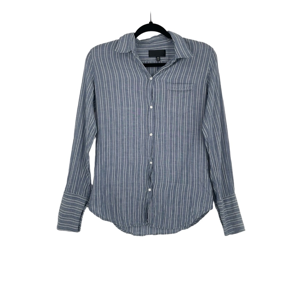 Nili Lotan Blue Vertical Stripe Long Sleeve Collared Button-Down Shirt Size XS